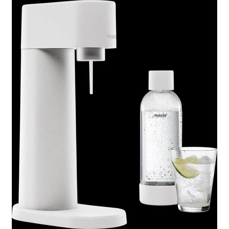 Mysoda MySoda Woody White, umweltfreundlicher Wassersprudler aus Biokomposit, weiß, inklusive CO2-Zylinder und wiederverwendbarer Flasche