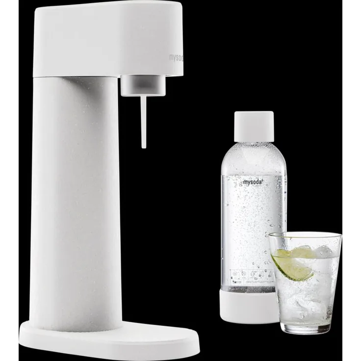 Mysoda MySoda Woody White, umweltfreundlicher Wassersprudler aus Biokomposit, weiß, inklusive CO2-Zylinder und wiederverwendbarer Flasche