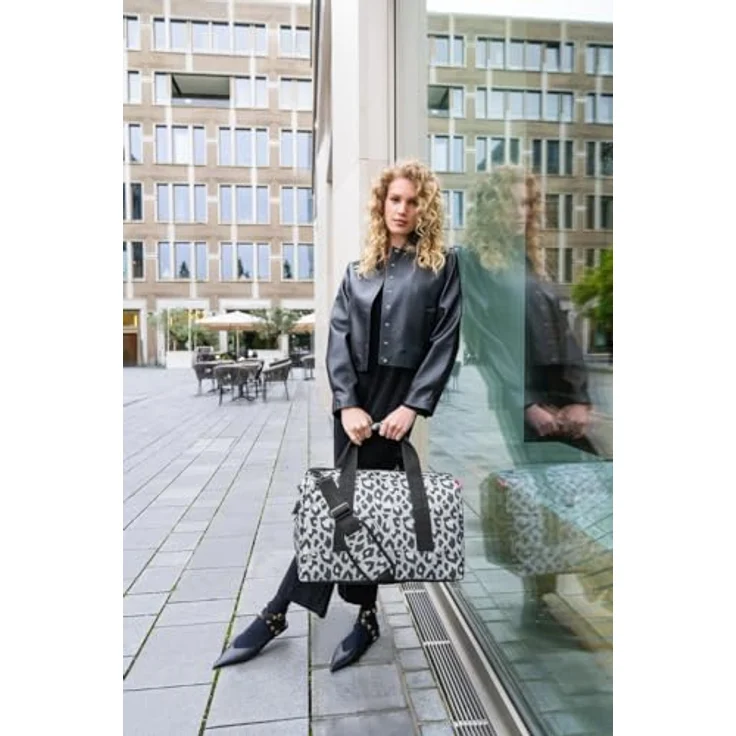 reisenthel allrounder L leo nero, Handtasche mit großem Stauraum und sechs Steckfächern, grau mit Leopardenmuster – Bild 5