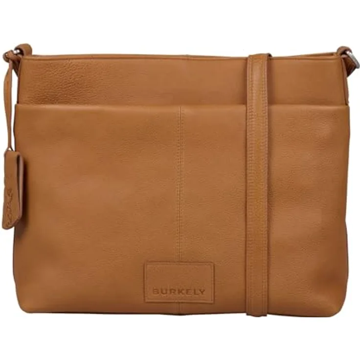 Burkely Soft Skylar, Damen-Umhängetasche aus hochwertigem Leder, Crossbody Bag in Cognac-Braun mit verstellbarem Riemen und praktischen Fächern