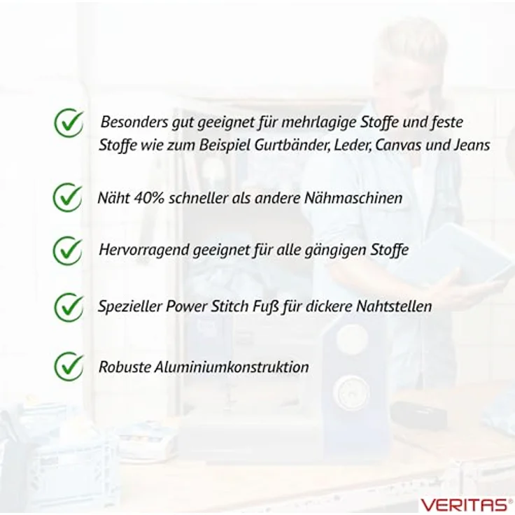 Veritas VERITAS Power Stitch 32 Titan, Mechanische Nähmaschine mit 32 Stichprogrammen für dicke Stoffe – Bild 2