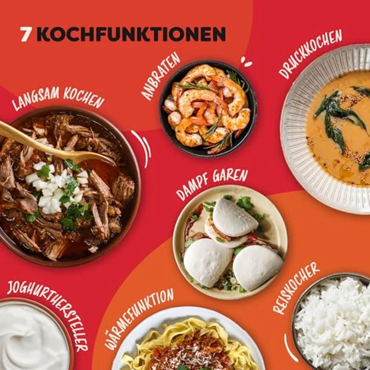 Instant Pot Duo 7-in-1-Multikocher 5,7 l – gebürstetes Edelstahl, großer Schnellkochtopf, Schongarer, Reiskocher, Sauteuse, Joghurtbereiter, Dampfgarer, Speisenwärmer, spülmaschinenfest – Bild 4