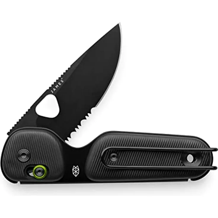 The James Brand The Redstone Taschenmesser mit Gezackter Klinge aus Klingenstahl Sandvik 12C27 in der Farbe Black-Black, Klingenlänge: 6.3 cm, Gesamtlänge geöffnet: 15.6 cm, KN118165-01