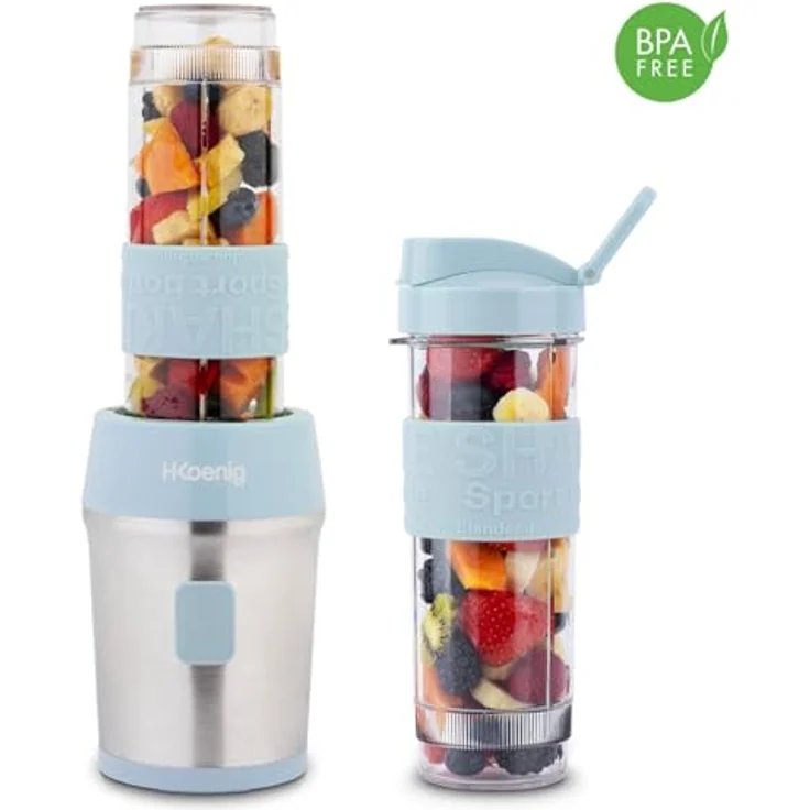 H.Koenig SMOO16 Smoothie-Maker, Standmixer, 300W, 570ml, aus gebürstetem Edelstahl, pastellblau – Bild 3
