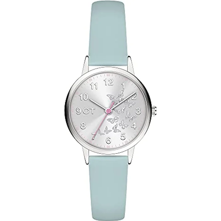 Cool Time Mädchen Kinder Armbanduhr mit glitzernden Schmetterlingen, poliertem Metallgehäuse und kunstlederband, blau – Bild 1