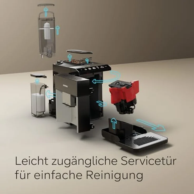 Siemens Kaffeevollautomat EQ500 integral TQ513D01, viele Kaffeespezialitäten, Milchaufschäumer, integrierter Milchbehälter, automatische Dampfreinigung, 1500 W, daylight silber/klavierlack schwarz – Bild 5