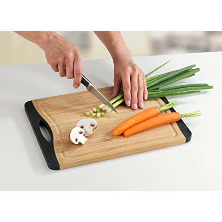 Wenko Schneidebrett Bambus Anti-Rutsch M+ - Küchenbrett, Schneidbrett mit Saftrille und Griff, klingenschonend, Bambus, 33 x 1,5 x 23 cm, braun – Bild 9