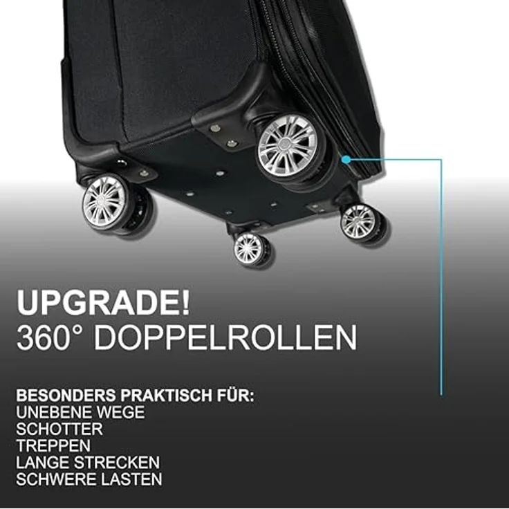 MY TRAVEL BAG Stoff Reisekoffer Trolley Erweiterbar mit Zwillingsrollen Weichgepäck (Schwarz, Großer Koffer (75cm)) - Ultraleicht, 360° Rollen-System, Sicherheits-Zahlenschloss, Dehnungsfuge – Bild 2
