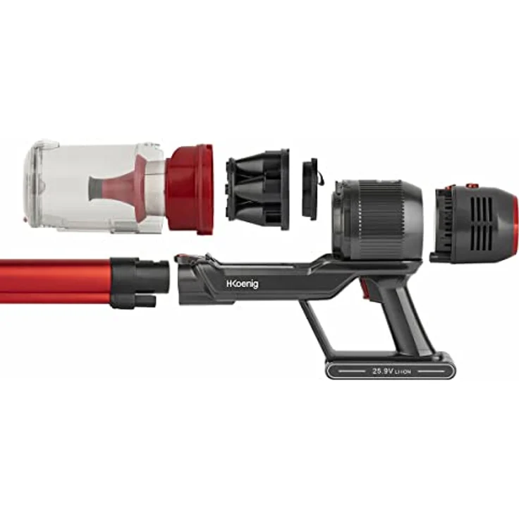 H.Koenig Kabelloser Handstaubsauger ohne Beutel UPX18 - EasyClean+ - 3 Geschwindigkeitsstufen - 1,12 kg - 220 W-multifunktional für Haus Auto Büro, Aluminium, rot, 0.8 liters – Bild 5