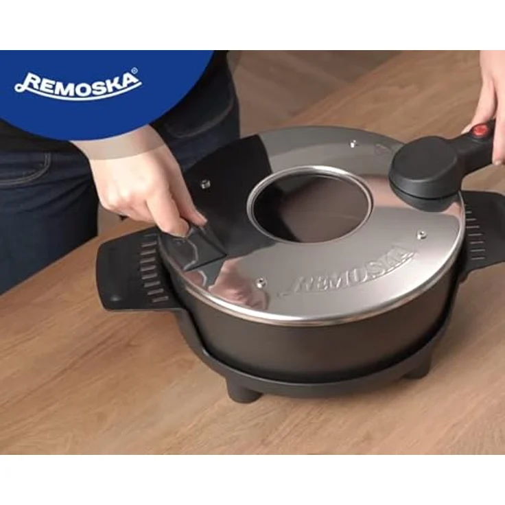 Remoska Multifunktionspfanne P32F/01, Tischgrill mit 4 Litern Fassungsvermögen, 580 Watt Leistung, Schwarz/Silber, spülmaschinenfest – Bild 9