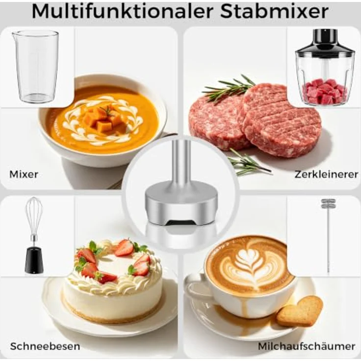 YASHE 1000W Pürierstab 5-in-1, Stabmixer mit Turbo, Edelstahl-Klinge und Spritzschutz, ergonomischer Griff, spülmaschinenfest – Bild 5