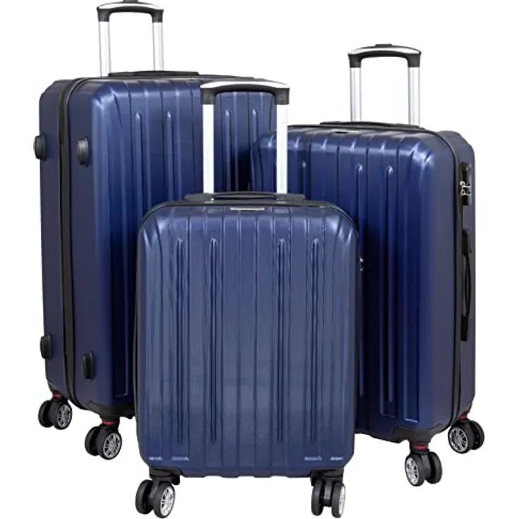 Trendyshop365 Koffer-Set 3-teilig Hartschale Dallas, mit 4 Rädern und Zahlenschloss, Blau, inkl. Handgepäcktrolley (38 Liter), Citykoffer (66 Liter) und Reisekoffer (95 Liter)