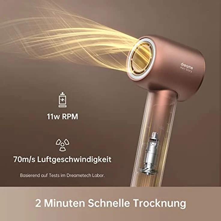 Dreame Hair Glory Haartrockner, trocknet schnell, 110.000 U/min Hochgeschwindigkeit, 70m/s Luftstrom, Negativ-Ionen-Technologie, Temperatur- und Luftgeschwindigkeitsregelung, Rosa – Bild 2