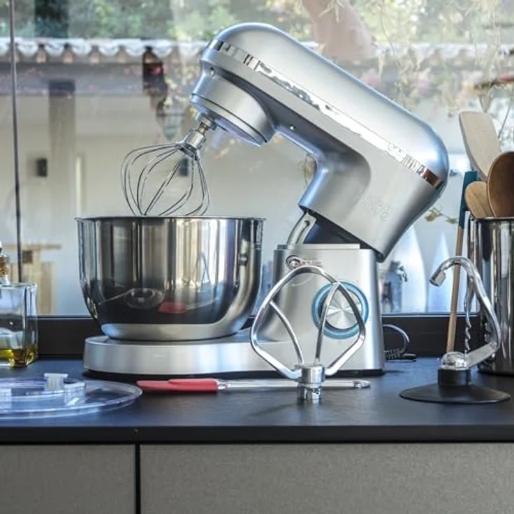 Kitchen Move Küchenmaschine, 1500W, 5,5L Edelstahlschüssel, 6 Geschwindigkeiten, Puls-Funktion, silber – Bild 3