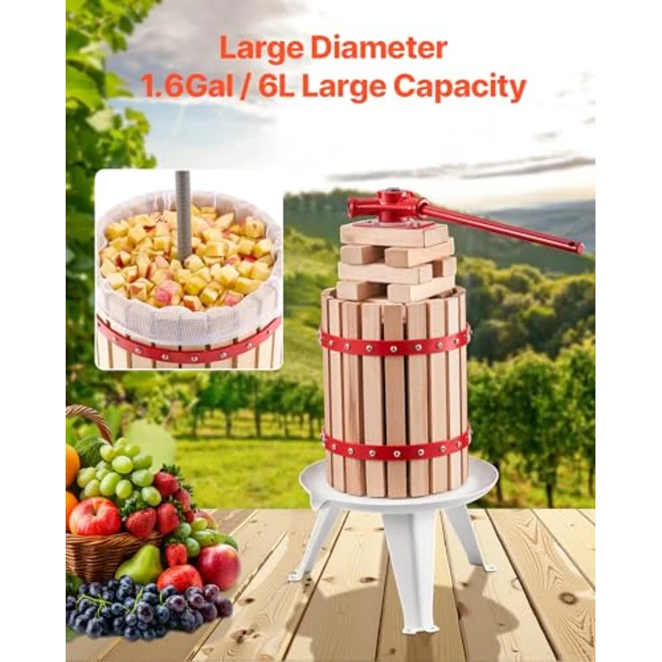 VEVOR Obstweinpresse Obstmühle (6 L) mit Massivholzkorb und 8 Blöcken, manueller Entsafter für Apfel, Traube und Olivenöl mit ergonomischem Griff, ideale Saftpresse für die Küche – Bild 5