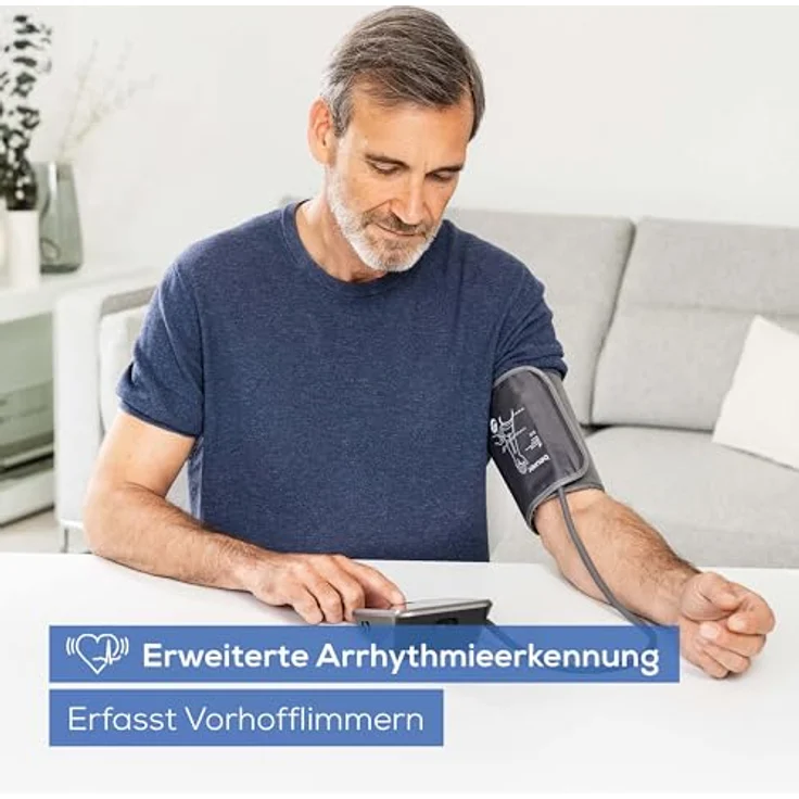 Beurer BM 64 Oberarm-Blutdruckmessgerät, Erkennung von Vorhofflimmern (AFib) zur Schlaganfallprävention, App-Anbindung, patentierter Ruheindikator, Manschette für Oberarme von 22-42 cm, Medizinprodukt – Bild 2