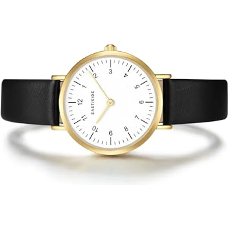 Eastside Damen Uhr 10080077, Analog Quarzwerk mit schwarzem Echtlederarmband, 32,1 mm Gehäuse, spritzwassergeschützt – Bild 3