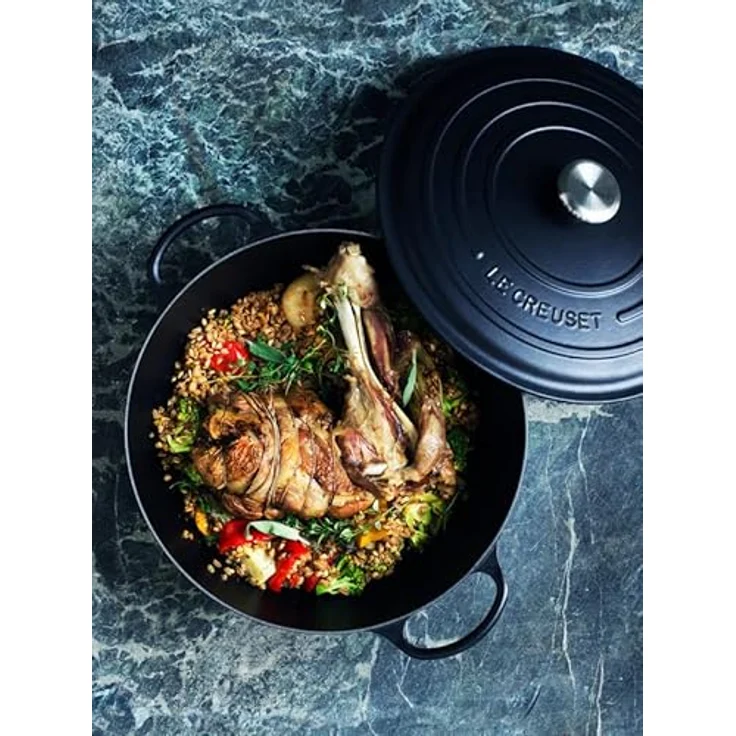 Le Creuset Signature Gusseisen-Bräter mit Deckel, Ø 32 cm, La Marmite, Rund, Für alle Herdarten und Induktion geeignet, Volumen: 7 l, Schwarz – Bild 4
