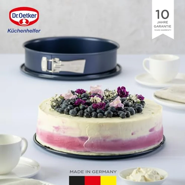 Dr. Oetker Springform Ø 28 cm BACK-LIEBE EMAILLE, Backform mit schnitt- & kratzfestem Flachboden mit le-Versiegelung, runde Kuchenform mit Ring aus Stahlblech (Farbe: Blau), Menge: 1 Stück – Bild 8