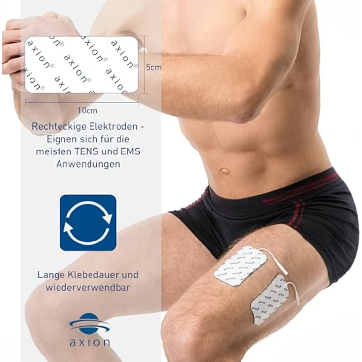 Axion Elektrodenpads, selbstklebende TENS EMS Elektroden, 10x5 cm, 2mm Steckanschluss, 4 Stück, für Prorelax und Promed – Bild 3