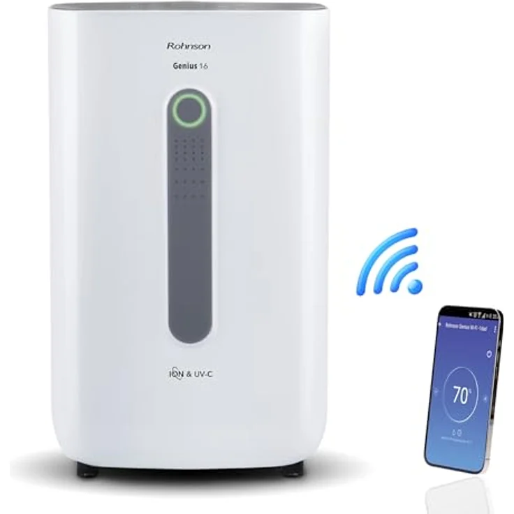 Rohnson R-9916W Genius 16, leiser elektrischer Luftentfeuchter für 100m² mit UV-C Licht, Wi-Fi Steuerung, Turbo-Boost und optionalem HEPA 13 Filter – Bild 1