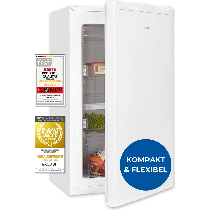 Exquisit Gefrierschrank GS5111-330E, 63 l Nutzinhalt, 4-Sterne-Gefrieren, Gefrierschubladen, wechselbarer Türanschlag, weiss