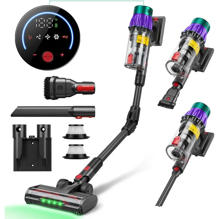 BLiTZWOLF Akku-Hand- und Stielstaubsauger BW-VAC550, kabellos, 550W, 50kPa Saugleistung, 1,2L Staubbehälter, 45 Minuten Laufzeit, mit LED-Display und motorisierter Bürste