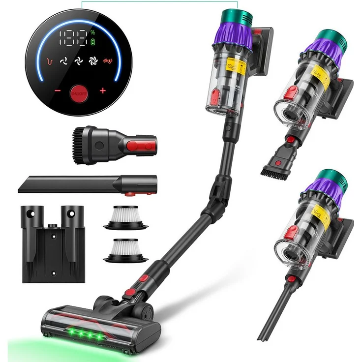 BLiTZWOLF Akku-Hand- und Stielstaubsauger BW-VAC550, kabellos, 550W, 50kPa Saugleistung, 1,2L Staubbehälter, 45 Minuten Laufzeit, mit LED-Display und motorisierter Bürste