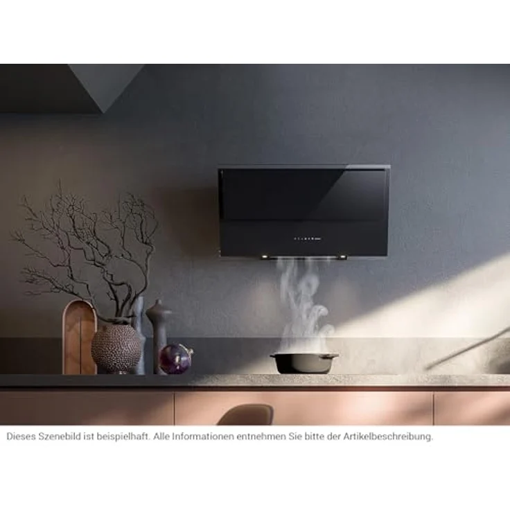 Falmec Verso Kopffreihaube 85 cm, Dunstabzugshaube aus gehärtetem schwarzem Glas, 800 m³/h, Touchcontrol, dimmbare LED-Beleuchtung – Bild 2