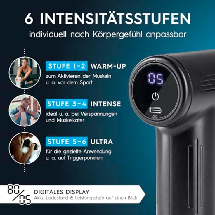 VITALmaxx Massagegerät Mini-Gun, Massagepistole 5-tlg., kraftvolle Muskelmassage mit 2060 Schlägen pro Minute – Bild 3