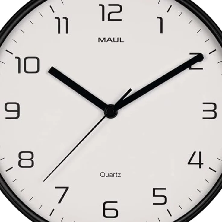 Maul 9051690 Quarz Wanduhr, 25cm x 4cm, modernes Design, mattschwarzer Kunststoffrahmen, schleichender Sekundenzeiger, leise, Ziffernblatt in Weiß – Bild 7