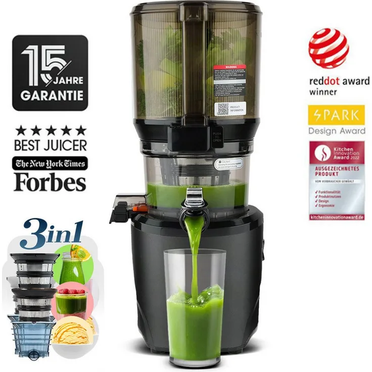 Kuvings AUTO10S, Hands-Free Slow Juicer mit 3-Liter-Automatik-Deckel und leisem Motor, Premium (KHS-2591CE)