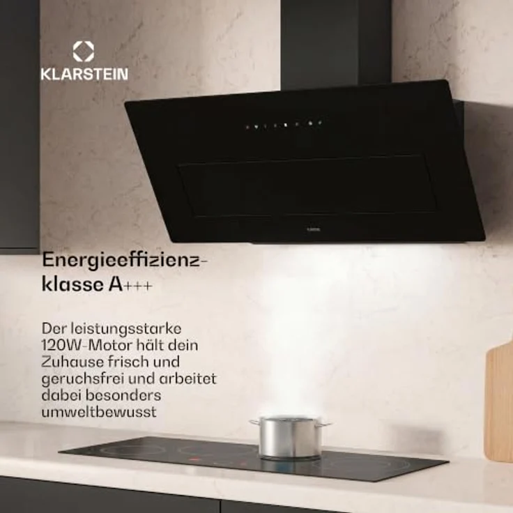 Klarstein SleekAir 90 cm, schräge Dunstabzugshaube mit 720 m³/h, OxyPure-Luftsystem, Touch-Bedienung, LED-Beleuchtung, A+++ Energieeffizienz – Bild 2