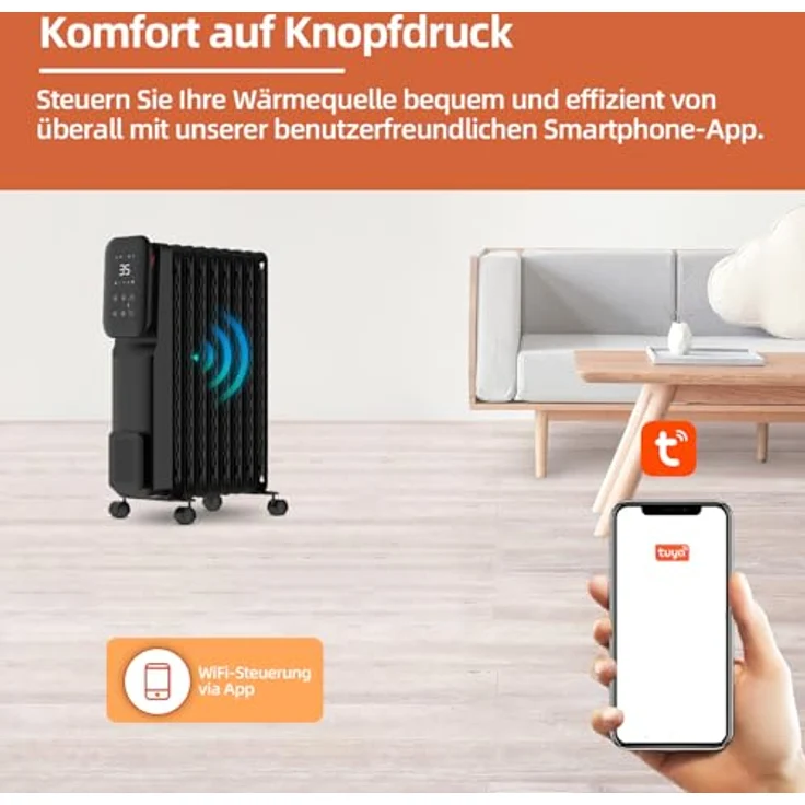 SHX SHXORA20W Öl-Radiator mit Wifi Steuerung 2000 Watt, weiß - Heizgerät mit 3 Heizstufen und Boost-Funktion – Bild 5