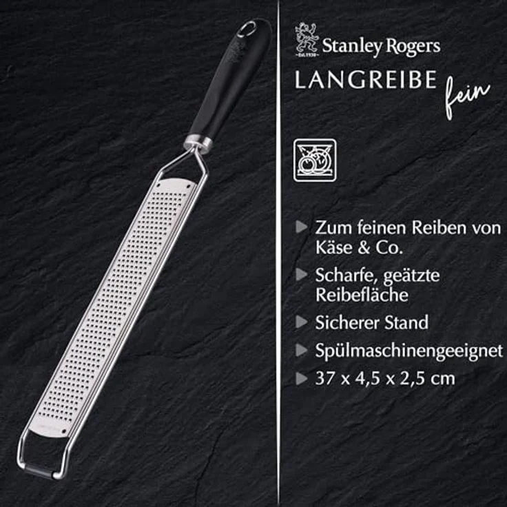 Stanley Rogers Langreibe fein mit breiter Reibefläche, scharfen Edelstahlklingen, inklusive Restehalter - Ideal für Käse, Muskatnuss & mehr – Bild 3