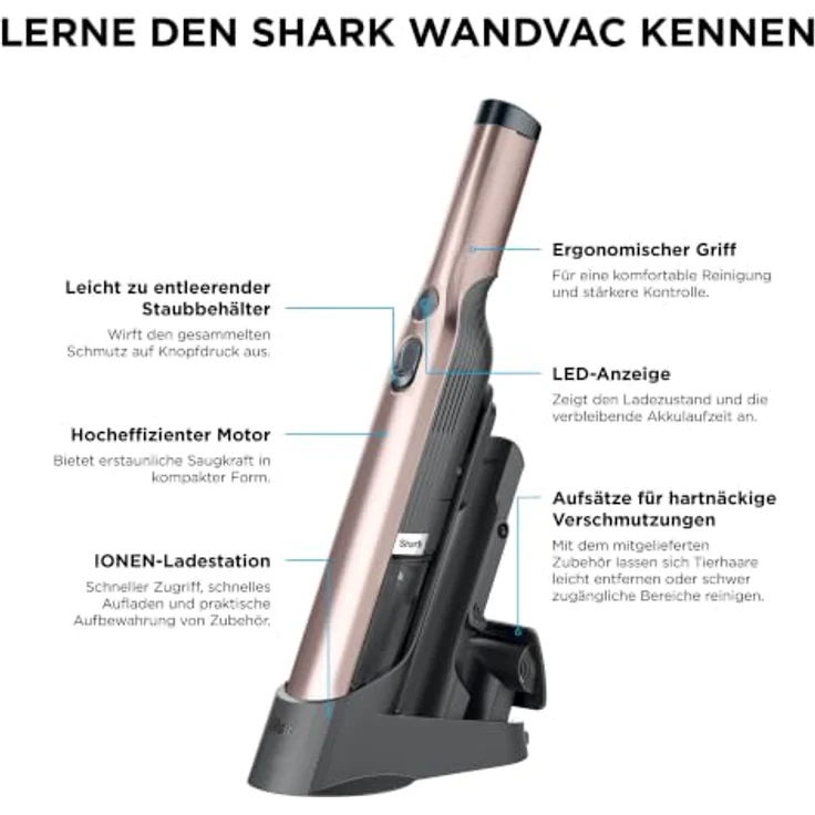 Shark WandVac WV201EUPK, Akku Handstaubsauger mit Ladestation, Tierhaar-Aufsatz, rosa – Bild 10