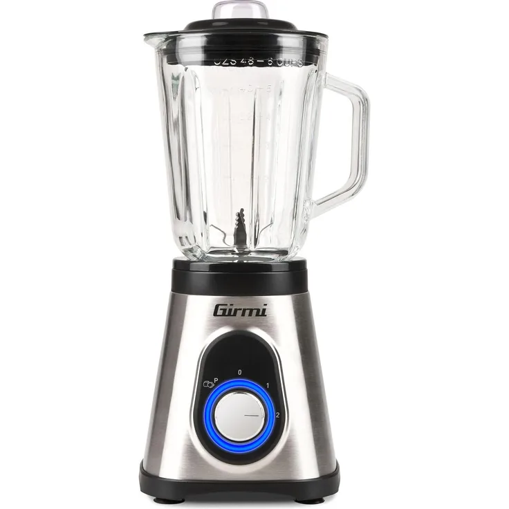 Girmi FR9100 Tischplatten-Mixer, 700 W, 1,5 L, Schwarz, Edelstahl, transparent, 6 Klingen, geeignet zum Zerkleinern von Eis