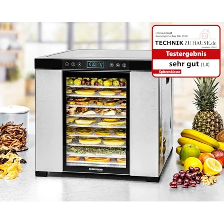 Rommelsbacher Dörrautomat DA 1050, 1,6 m² Dörrfläche, 10 Edelstahl-Dörrtabletts, Warmhaltefunktion, 99 Std. Zeitschaltuhr, Temperatur einstellbar (35 °C – 75 °C) – Bild 2