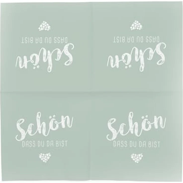 itenga Servietten Schön dass du da bist, 30 x 30 cm, 3-lagig, 40 Stück, eukalyptus grün für Kommunion, Konfirmation, Hochzeit und Taufe – Bild 4
