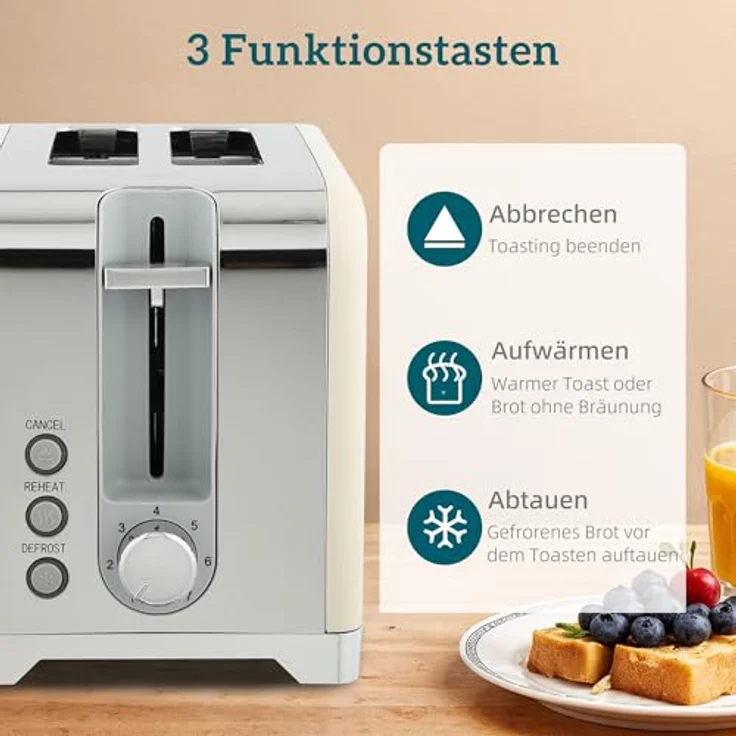 HOMCOM Toaster- und Wasserkocher-Set, 2 Schlitze Toaster mit 7 Bräunungsstufen und 1,7 L Wasserkocher, cremeweiß – Bild 8