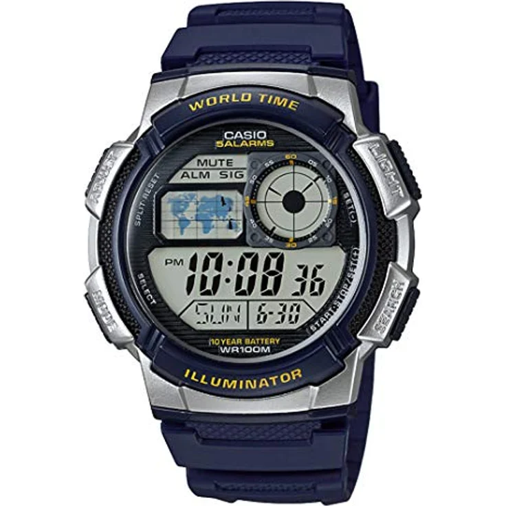 Casio AE-1000W-2AVEF, Herren-Armbanduhr Digital Quarz mit Weltzeit, Stoppfunktion, LED Licht, wasserdicht bis 10 Bar, blau – Bild 1