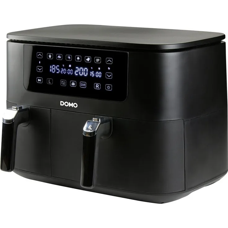 Domo DO546FR, Heißluftfritteuse mit 2 Frittierzoen, 9 l Gesamtvolumen, temperaturregulierbar 80-200°C, LCD-Display