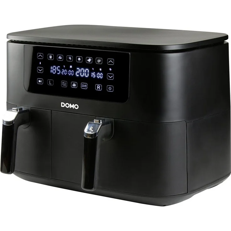 Domo DO546FR, Heißluftfritteuse mit 2 Frittierzoen, 9 l Gesamtvolumen, temperaturregulierbar 80-200°C, LCD-Display
