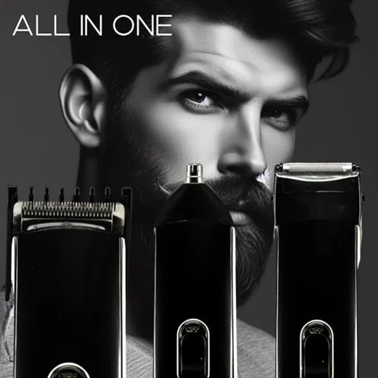 TronicXL Premium Akku Haarschneidemaschine Haarschneider Set + Nasenhaar Trimmer + Aufsätze + T-Blade + Basis Station Ladestatin in Schwarz – Bild 2