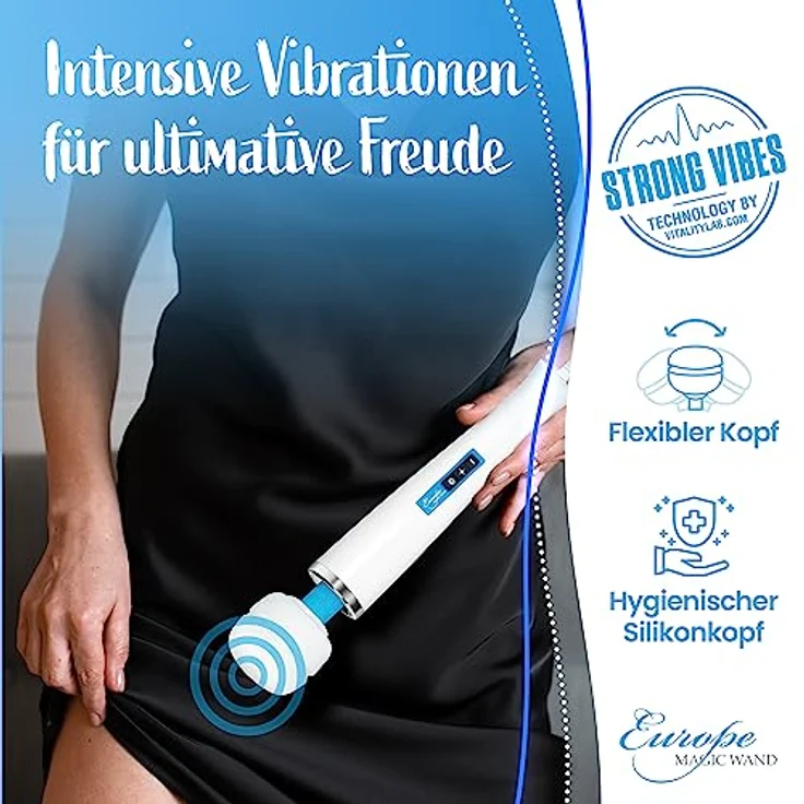 Europe Magic Wand, Ganzkörper-Massagestab mit 30 Watt Leistung, 6 Geschwindigkeitsstufen, Netzanschluss, hygienischem Silikonkopf, 236 cm Kabel Länge – Bild 5