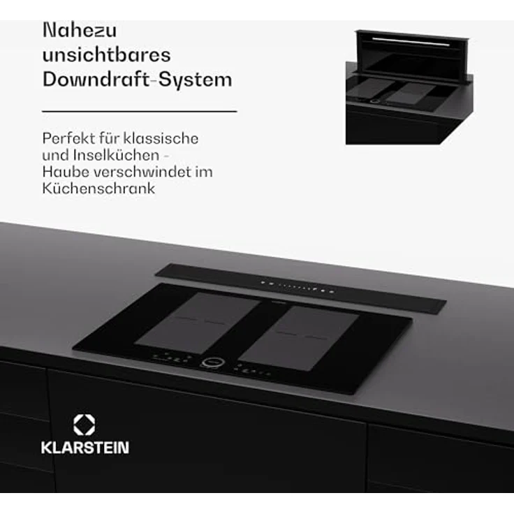 Klarstein Downdraft-Dunstabzugshaube 75cm, versenkbare Abluft/Umluft, 576m³/h, leise (51 dB), Energieeffizienz A++, LED-Beleuchtung & Touch-Bedienfeld – Bild 4