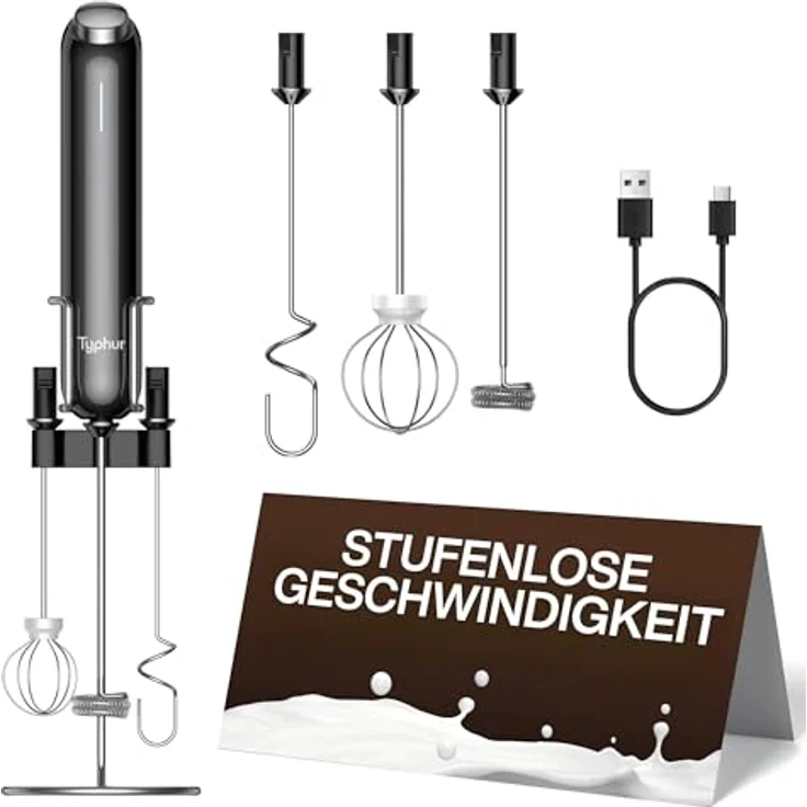 Typhur InstaWhisk, Elektrischer Milchaufschäumer mit variabler Geschwindigkeit und 1.500-mAh-Akku, für perfekten Milchschaum – Bild 1