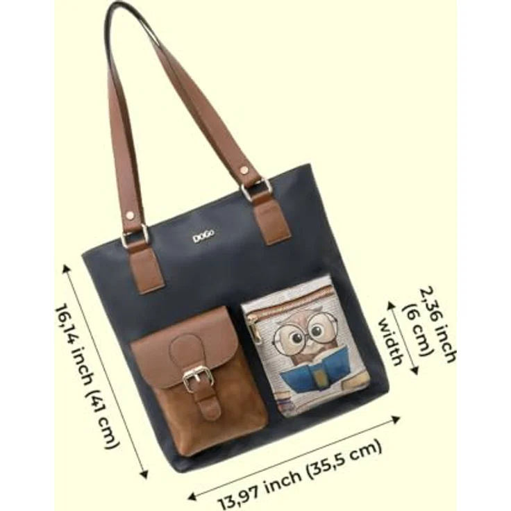 DOGO Multi Pocket Bag Shopper-Tasche The Wise Owl, Handgefertigt aus hochwertigem Lederimitat, OneSize – Bild 5