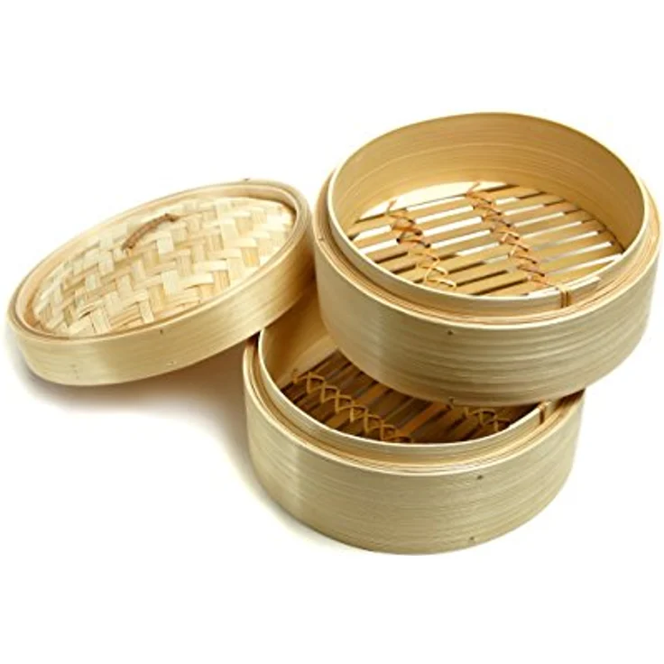 Ken Hom Bambus Dampfgarer Excellence, 20cm, 2-stöckiger asiatischer Dämpfkorb mit Deckel für Dim Sum, Gemüse und Fleisch, nicht spülmaschinenfest – Bild 3
