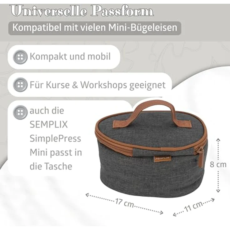 Semplix Prym Mini-Dampfbügeleisen Set, Reisebügeleisen mit Tasche und Silikonablage anthrazit/grau, 343 W – Bild 3